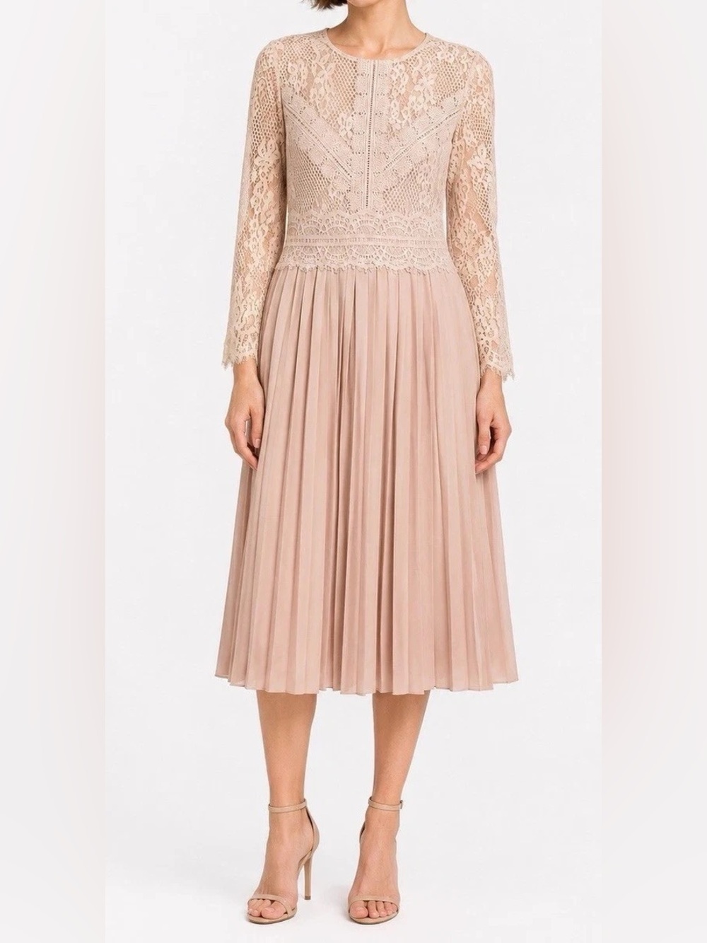 Zara Cream Blush Lace Overlay Pleated contrast lace lined dress